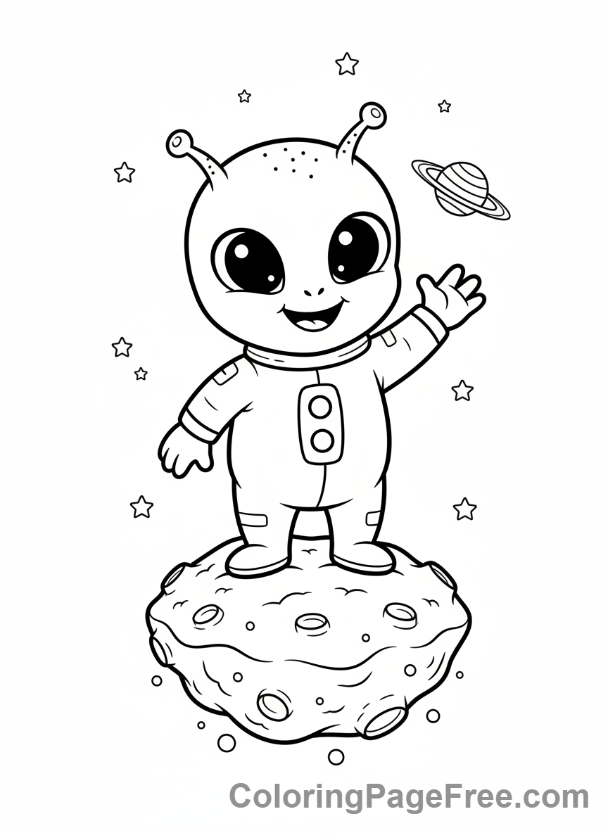 Galaxy coloring page - Alien waving hello