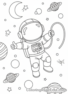 Galaxy coloring page - Astronaut floating space