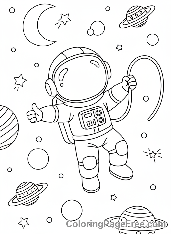 Galaxy coloring page - Astronaut floating space