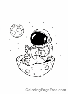 Galaxy coloring page - Astronaut reading book