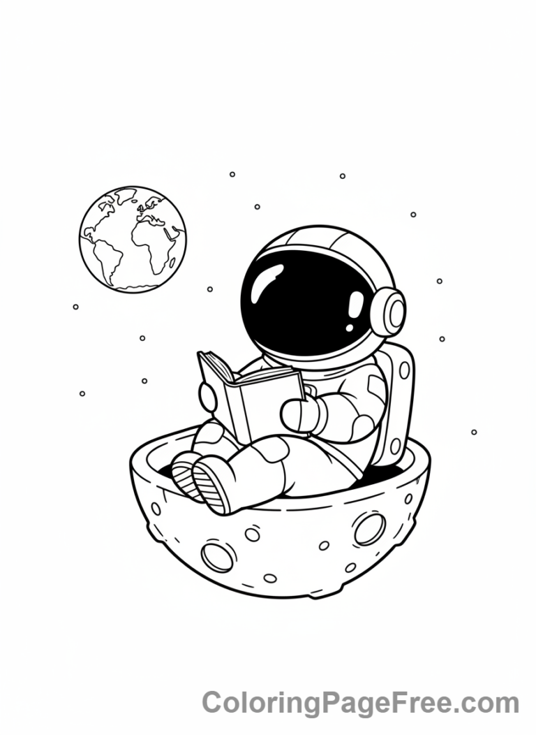 Galaxy coloring page - Astronaut reading book