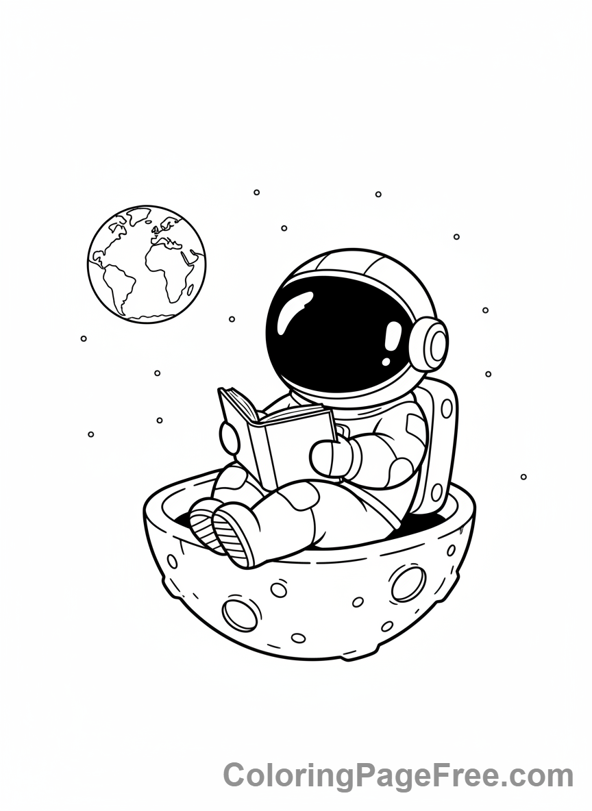 Galaxy coloring page - Astronaut reading book