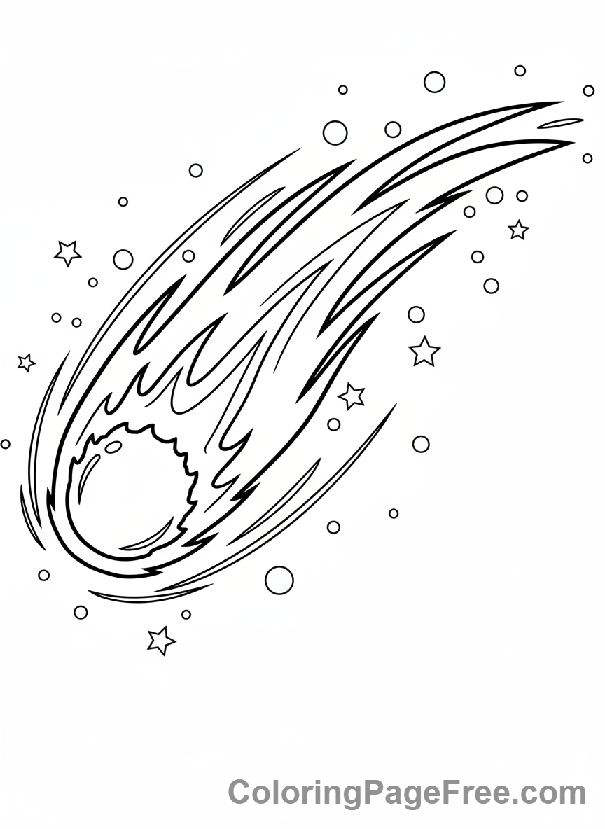Galaxy coloring page - Comet flying stars