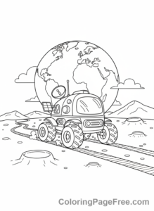 Galaxy coloring page - Moon rover exploring