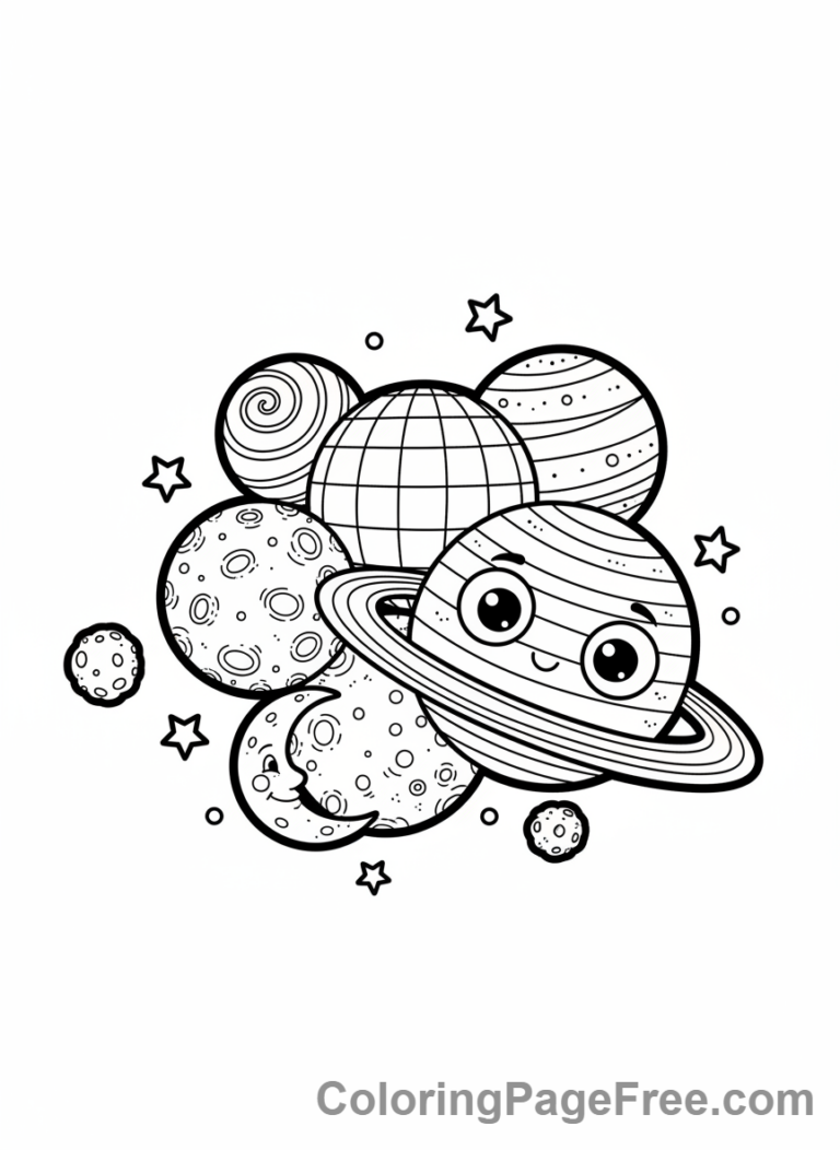 Galaxy coloring page - Planets alignment scene