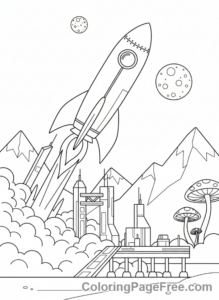 Galaxy coloring page - Rocket launch planet