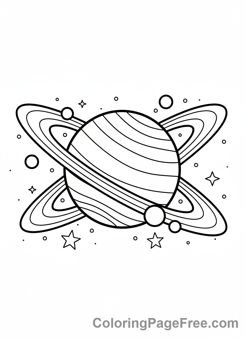 Galaxy coloring page - Saturn rings close