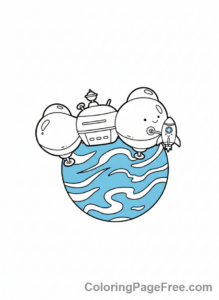 Galaxy coloring page - Space station orbiting