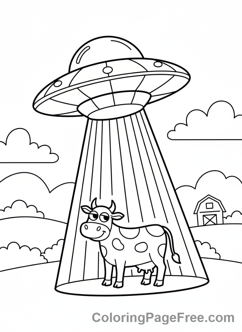 Galaxy coloring page - UFO abducting cow