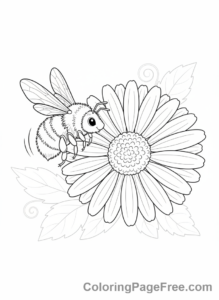 Garden coloring page - Bee flying flower