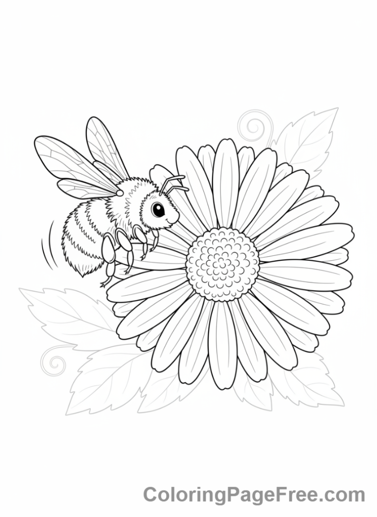 Garden coloring page - Bee flying flower