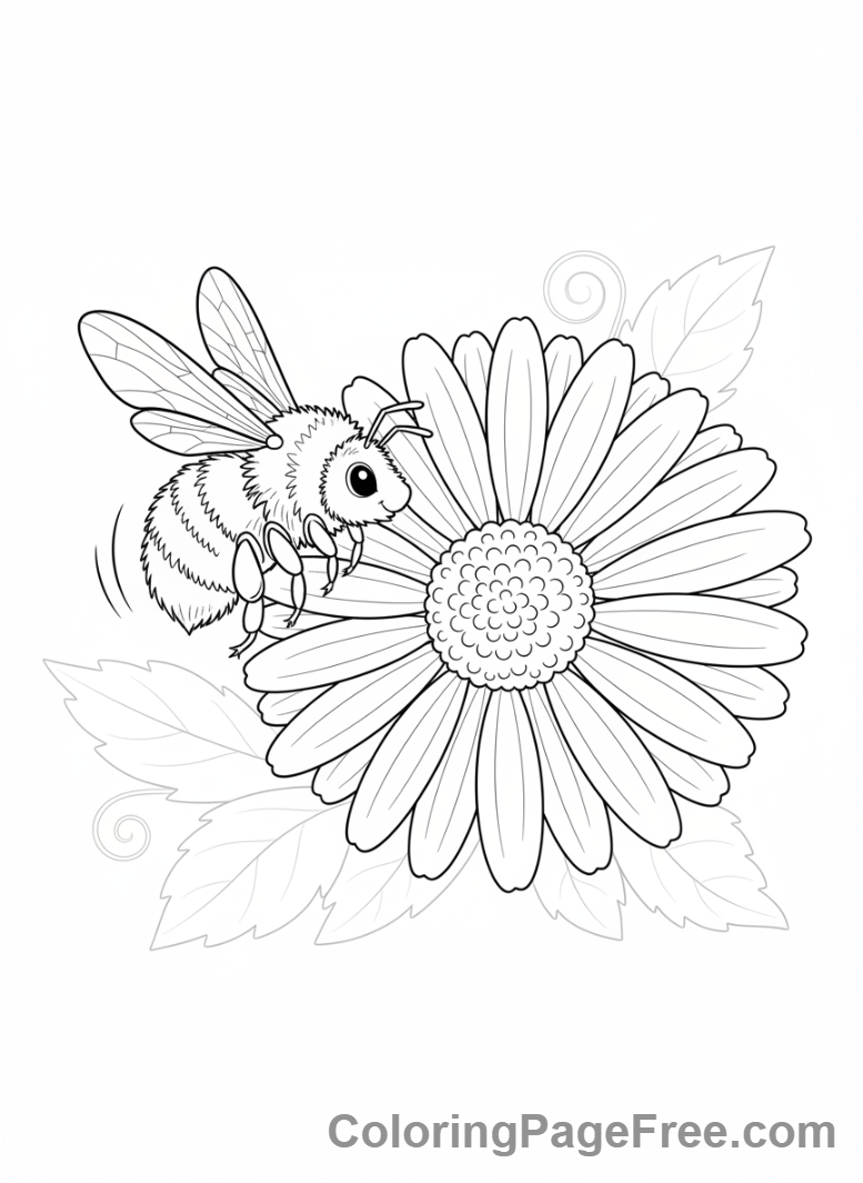 Garden coloring page - Bee flying flower