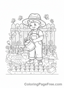 Garden coloring page - Child watering plants