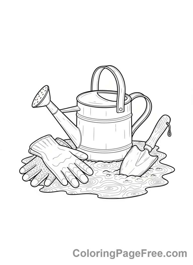 Garden coloring page - Gardening tools set