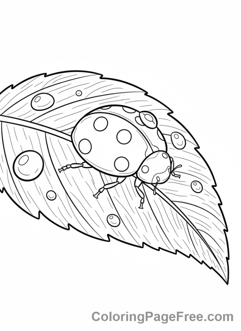 Garden coloring page - Ladybug on leaf