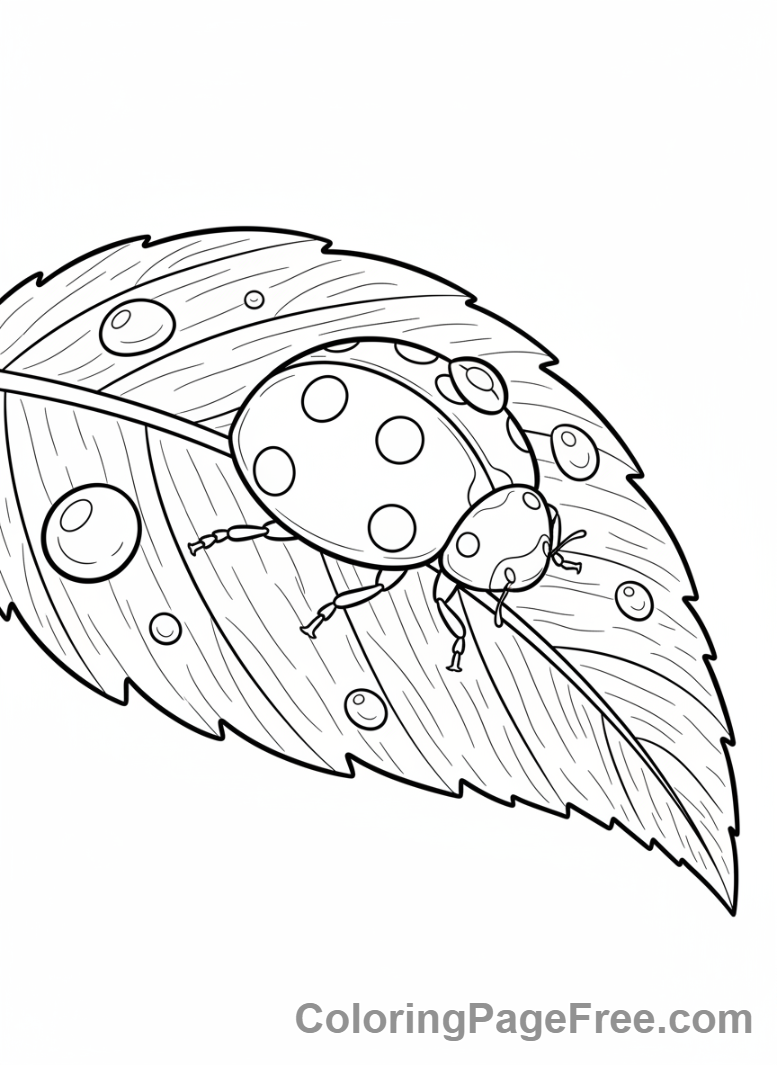 Garden coloring page - Ladybug on leaf