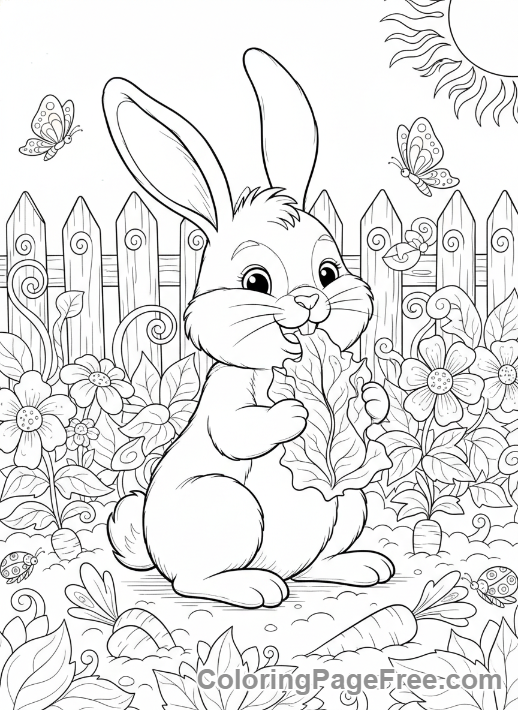 Garden coloring page - Rabbit eating lettuce