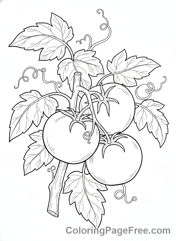 Garden coloring page - Ripe tomato vine