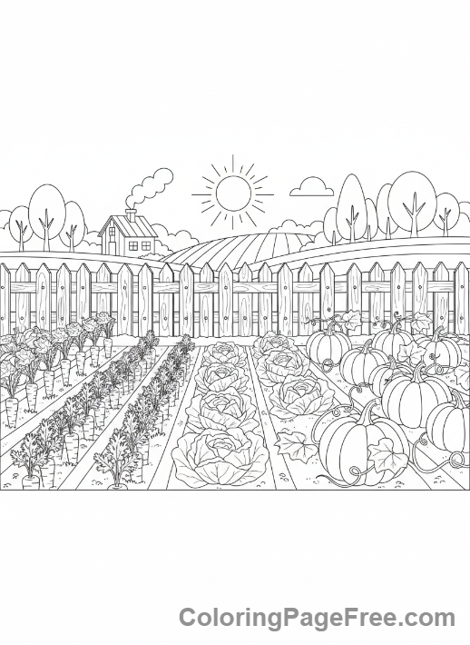 Garden coloring page - Vegetable garden scene