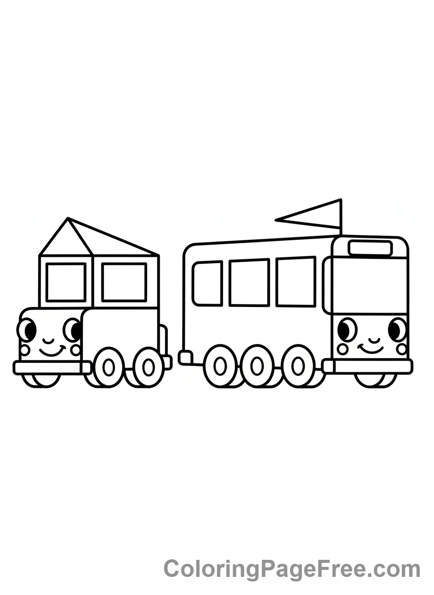 Geometric coloring page - Geometric car bus