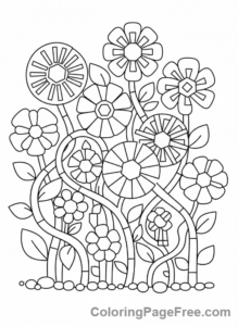 Geometric coloring page - Geometric flower garden