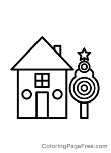 Geometric coloring page - Geometric house tree
