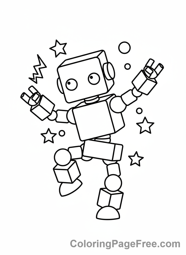 Geometric coloring page - Geometric robot dancing