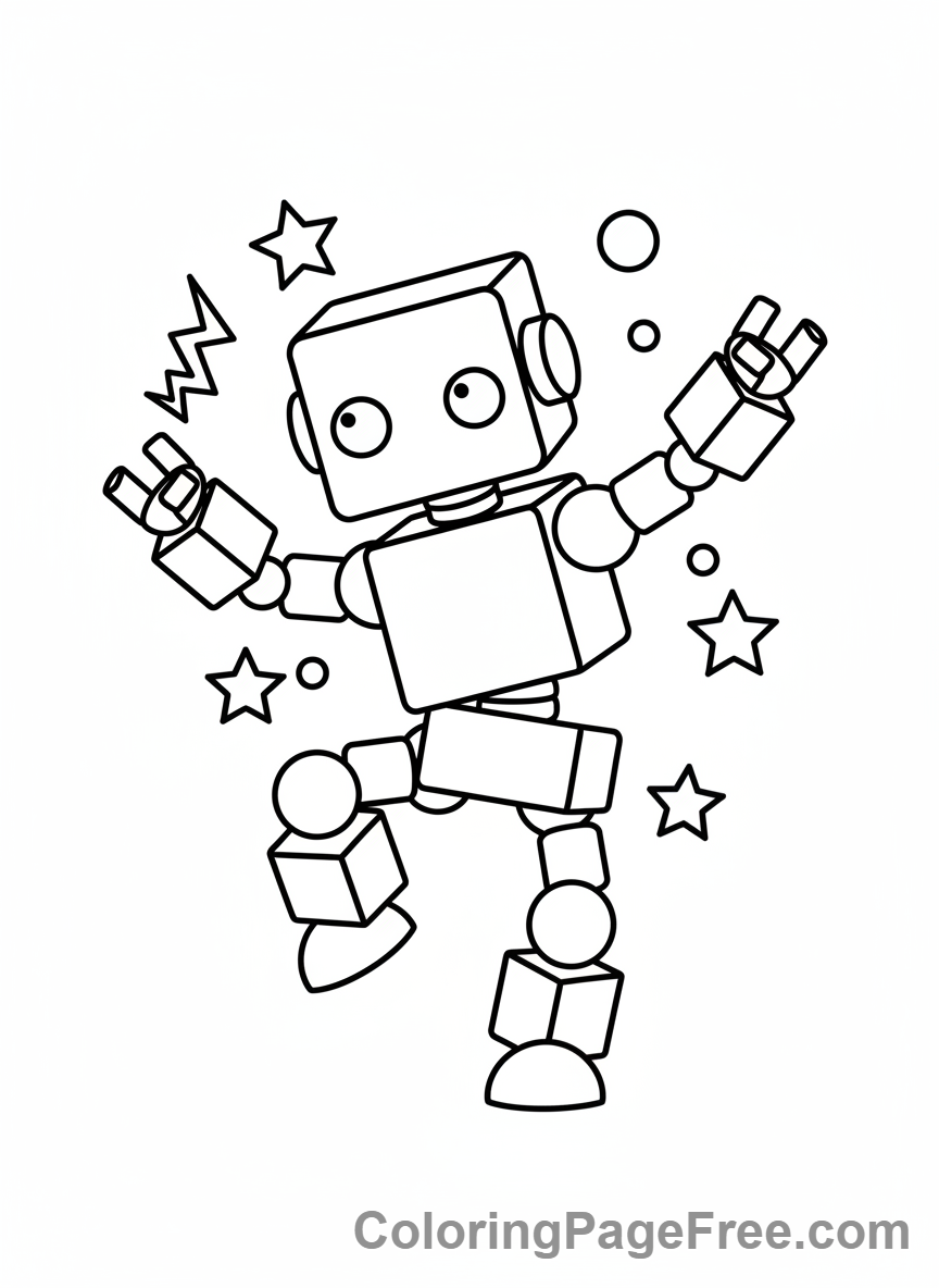 Geometric coloring page - Geometric robot dancing