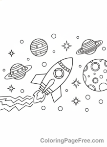 Geometric coloring page - Geometric rocket planets