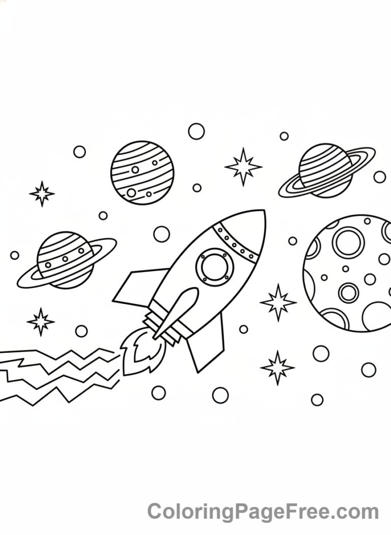 Geometric coloring page - Geometric rocket planets
