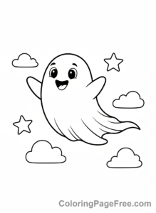 Ghost coloring page - Flying Ghost Happy