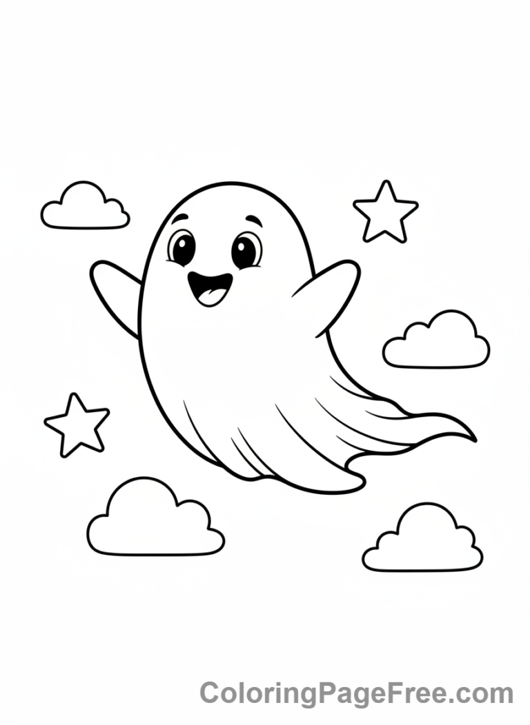 Ghost coloring page - Flying Ghost Happy