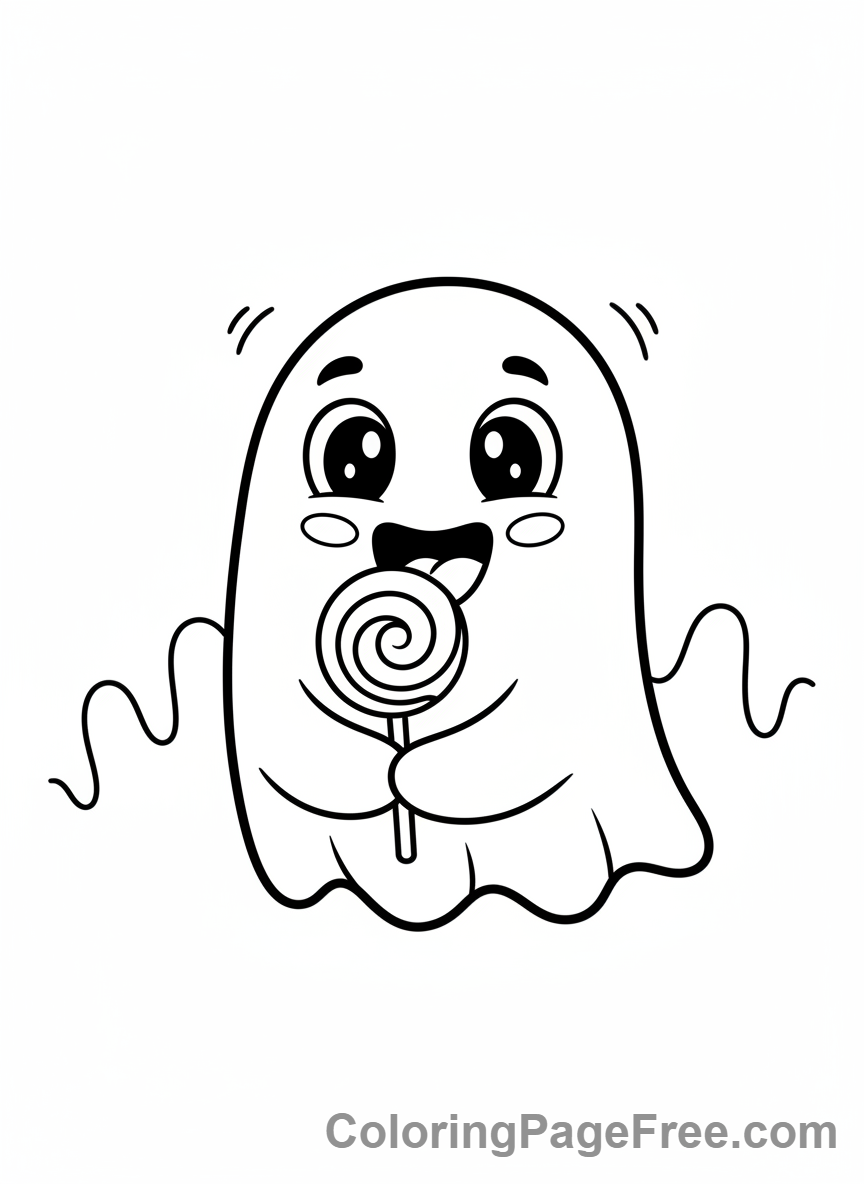 Ghost Eating Candy Coloring Page