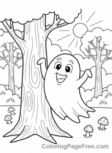Ghost coloring page - Ghost Hiding Tree