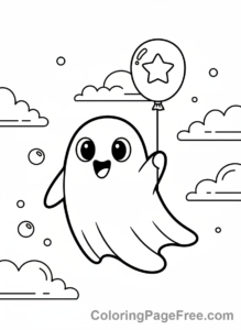 Ghost coloring page - Ghost Holding Balloon