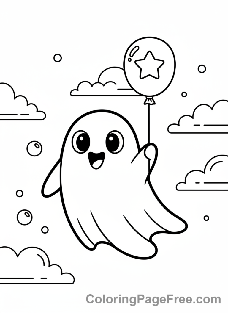 Ghost coloring page - Ghost Holding Balloon