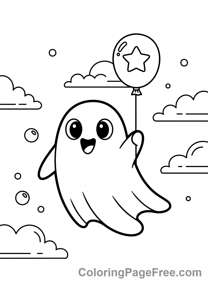 Ghost Holding Balloon Coloring Page