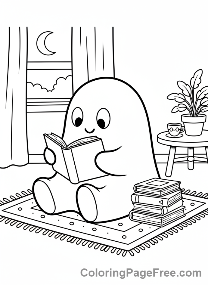 Ghost Reading Book Coloring Page