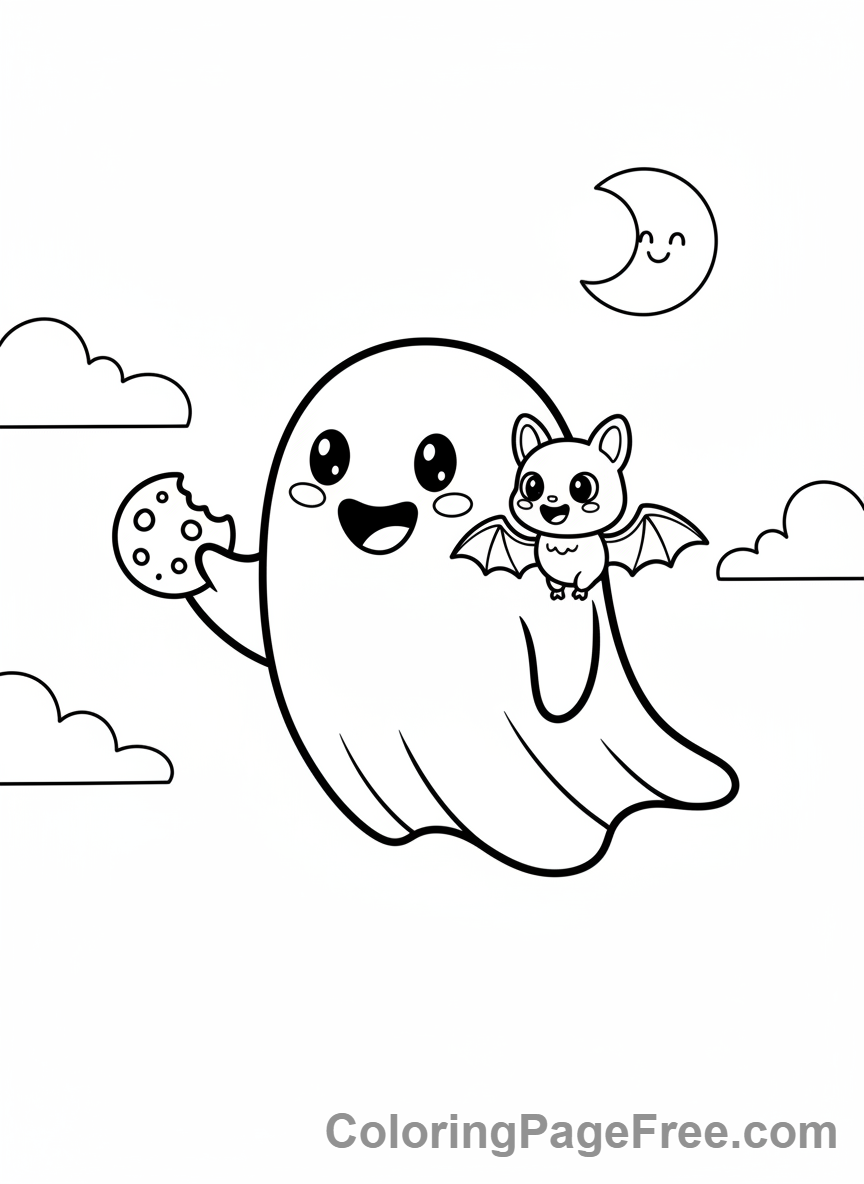 Ghost Sharing Treat Coloring Page