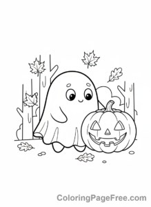 Ghost coloring page - Ghost with Pumpkin