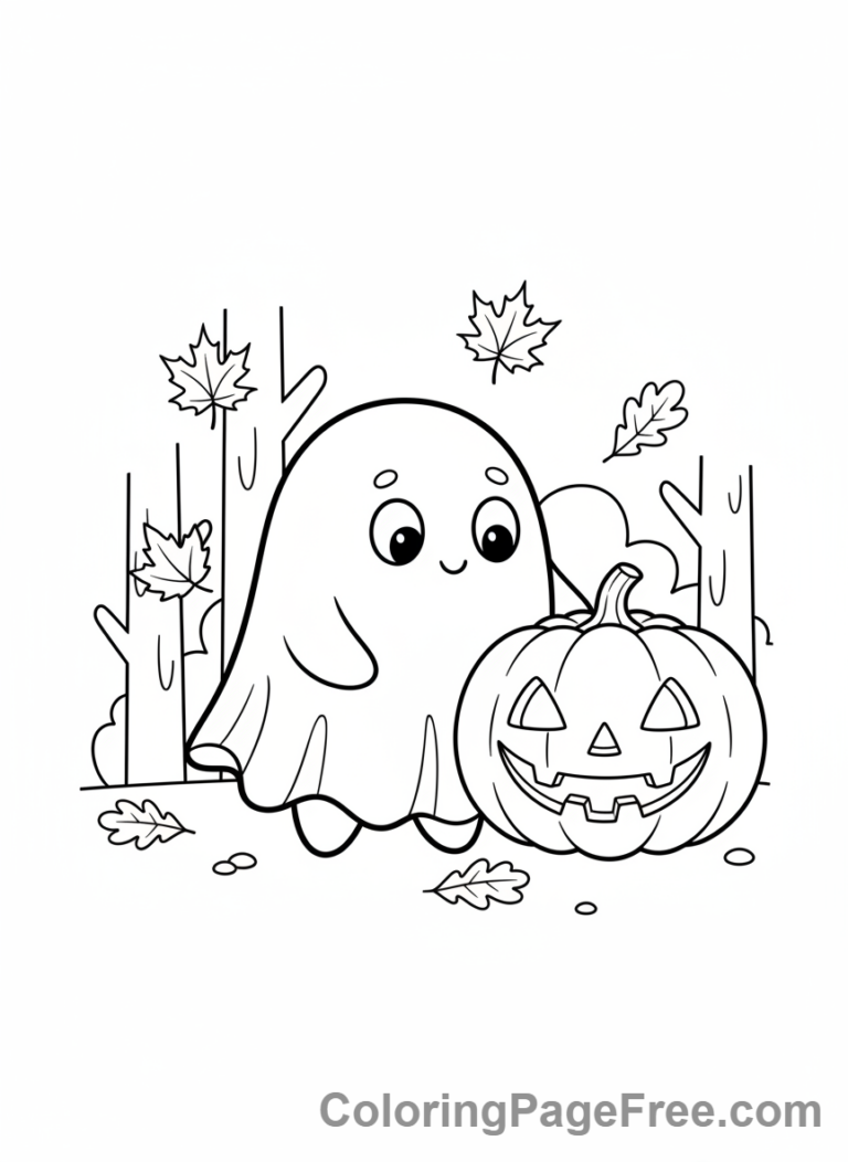 Ghost holding a pumpkin coloring page