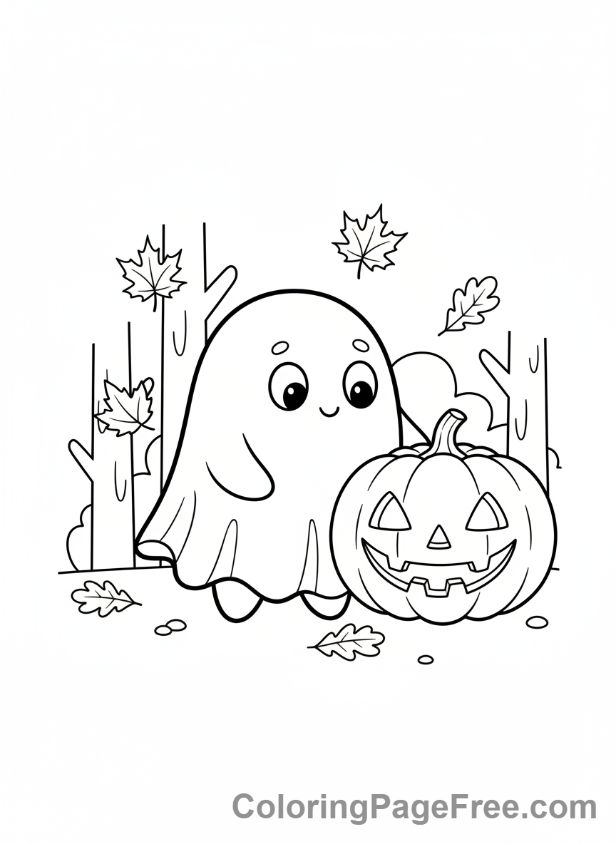 Ghost with Pumpkin Coloring Page