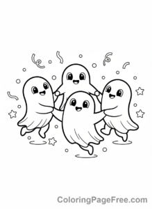 Ghost coloring page - Three Ghosts Dancing