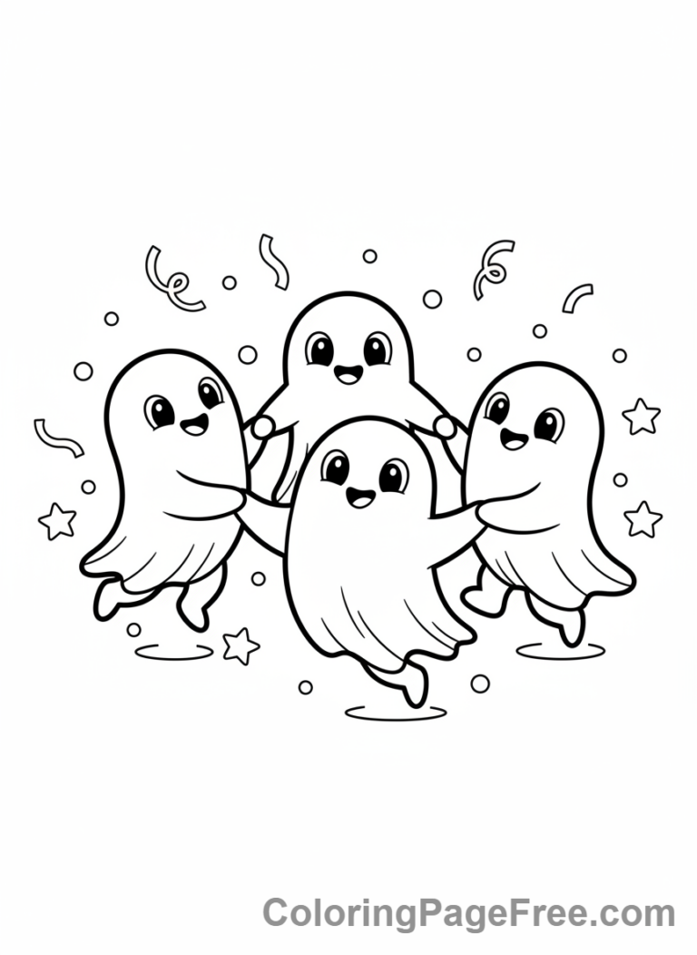 Ghost coloring page - Three Ghosts Dancing