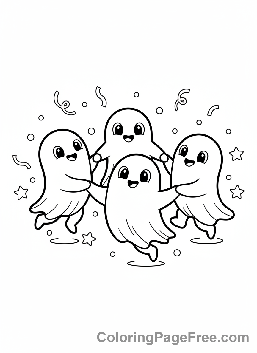 Three Ghosts Dancing Coloring Page