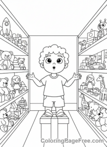 Gift coloring page - Child gift shopping