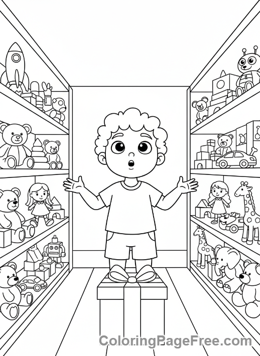 Gift coloring page - Child gift shopping