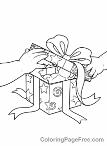 Gift coloring page - Child opening gift