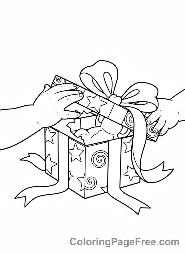 Gift coloring page - Child opening gift