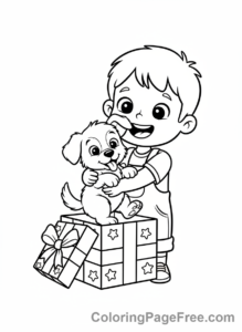 Gift coloring page - Child pet gift